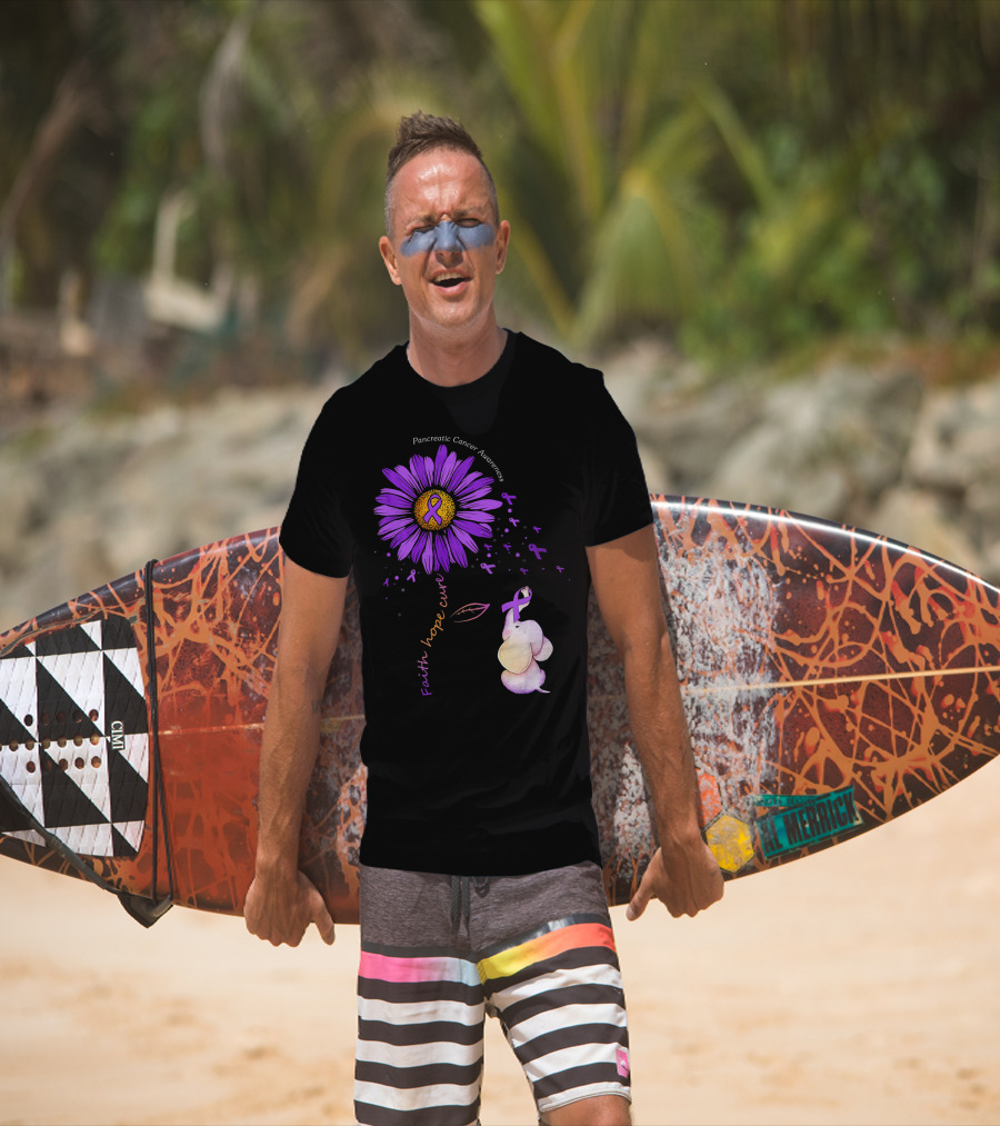 Faith Hope Cure Purple Daisy Flower Pancreatic Cancer Awareness T-Shirt