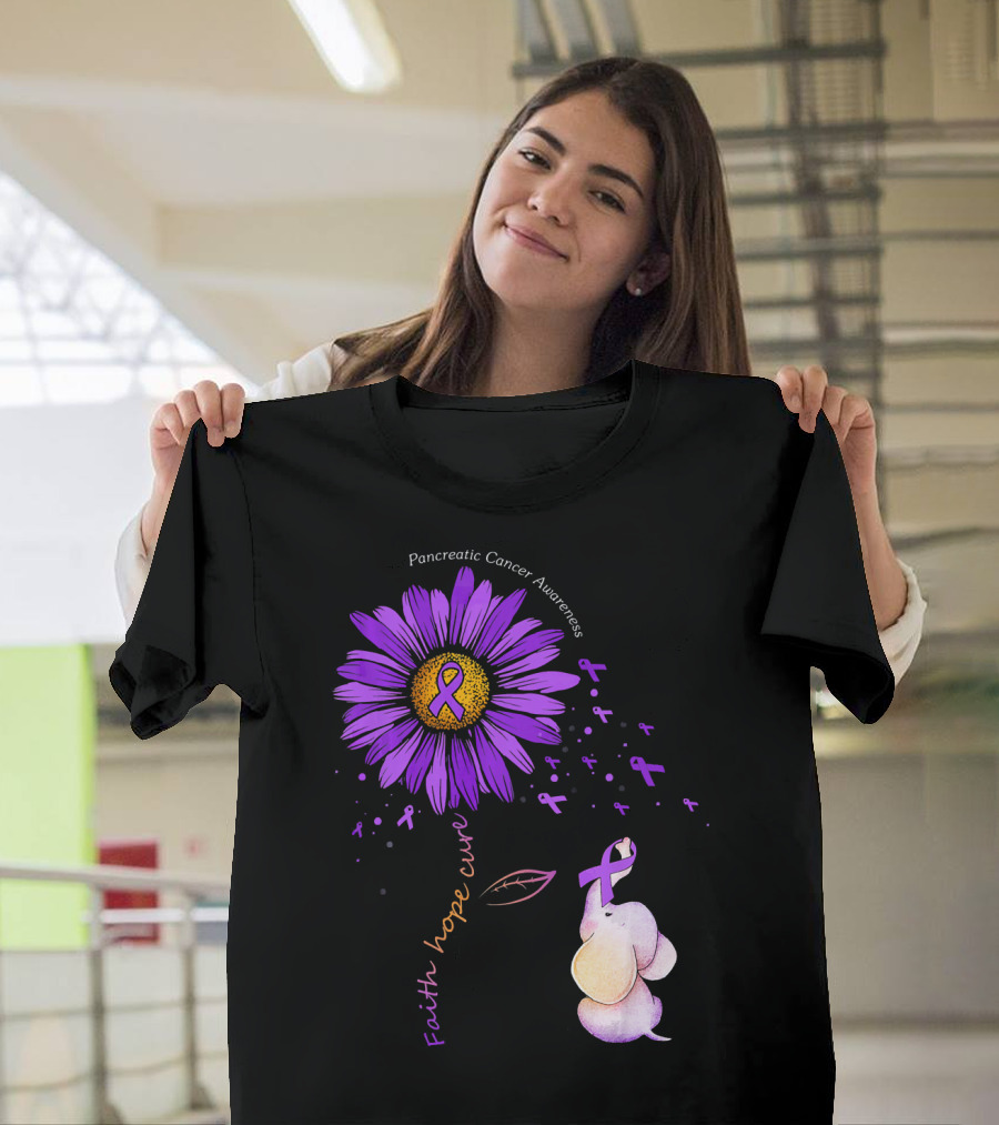 Faith Hope Cure Purple Daisy Flower Pancreatic Cancer Awareness T-Shirt