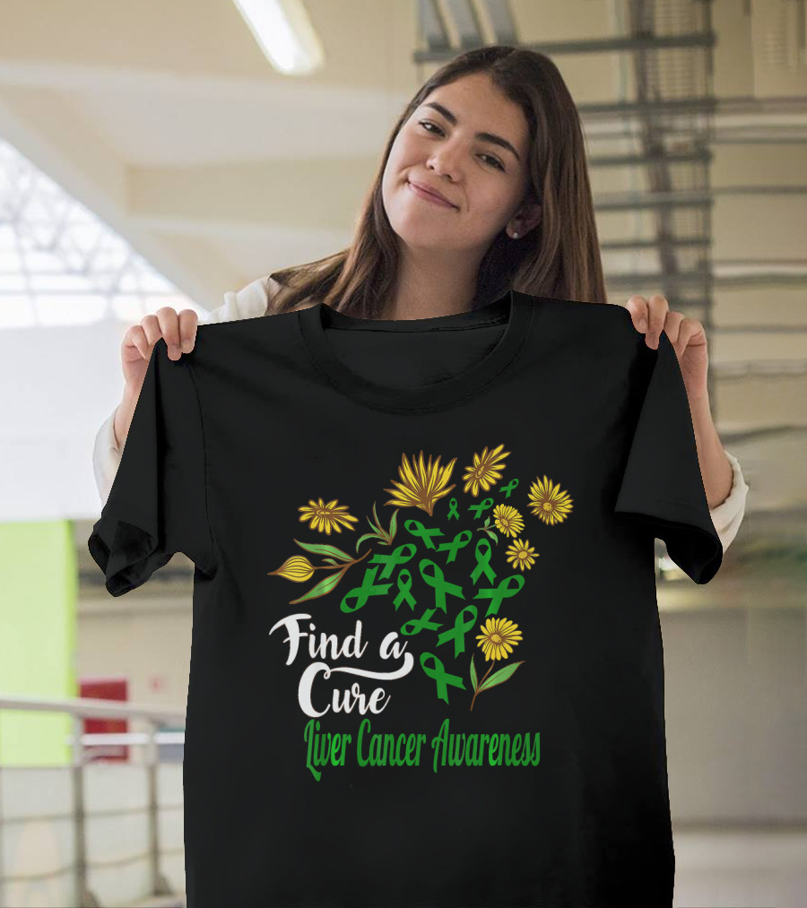 Find A Cure Liver Cancer Awareness Sunflower Ribbons T-Shirt