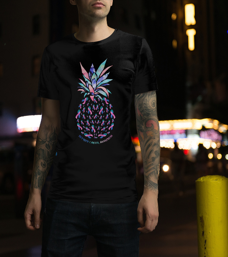 Thyroid Cancer Awareness Pineapple With Ribbons T-Shirt