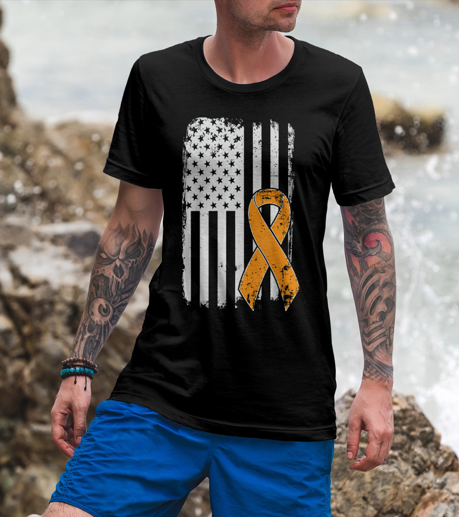 Leukemia Cancer Awareness Vintage US Flag Orange T-Shirt