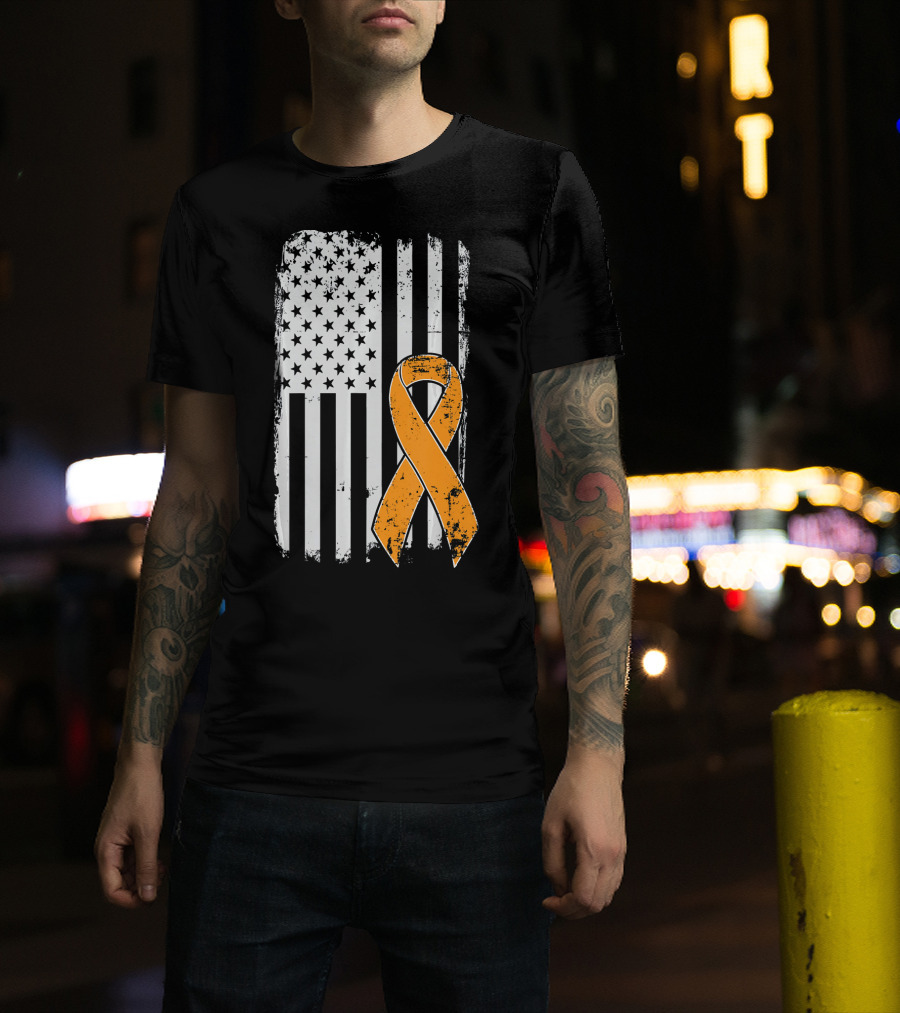 Leukemia Cancer Awareness Vintage US Flag Orange T-Shirt