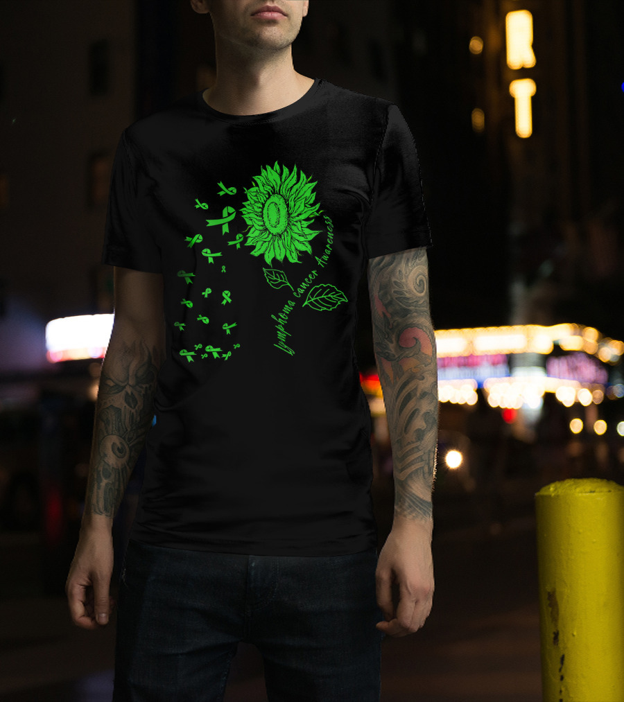 Lymphoma Cancer Awareness Sunflower Lime Green Ribbons T-Shirt
