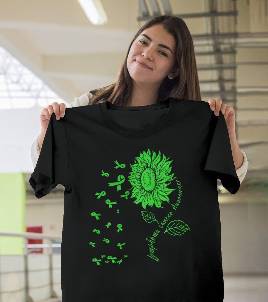 Lymphoma Cancer Awareness Sunflower Lime Green Ribbons T-Shirt