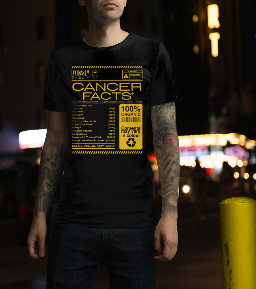 Cancer Facts Lives Intelligent Stubborn Loyal Organic Zodiac Sign T-Shirt