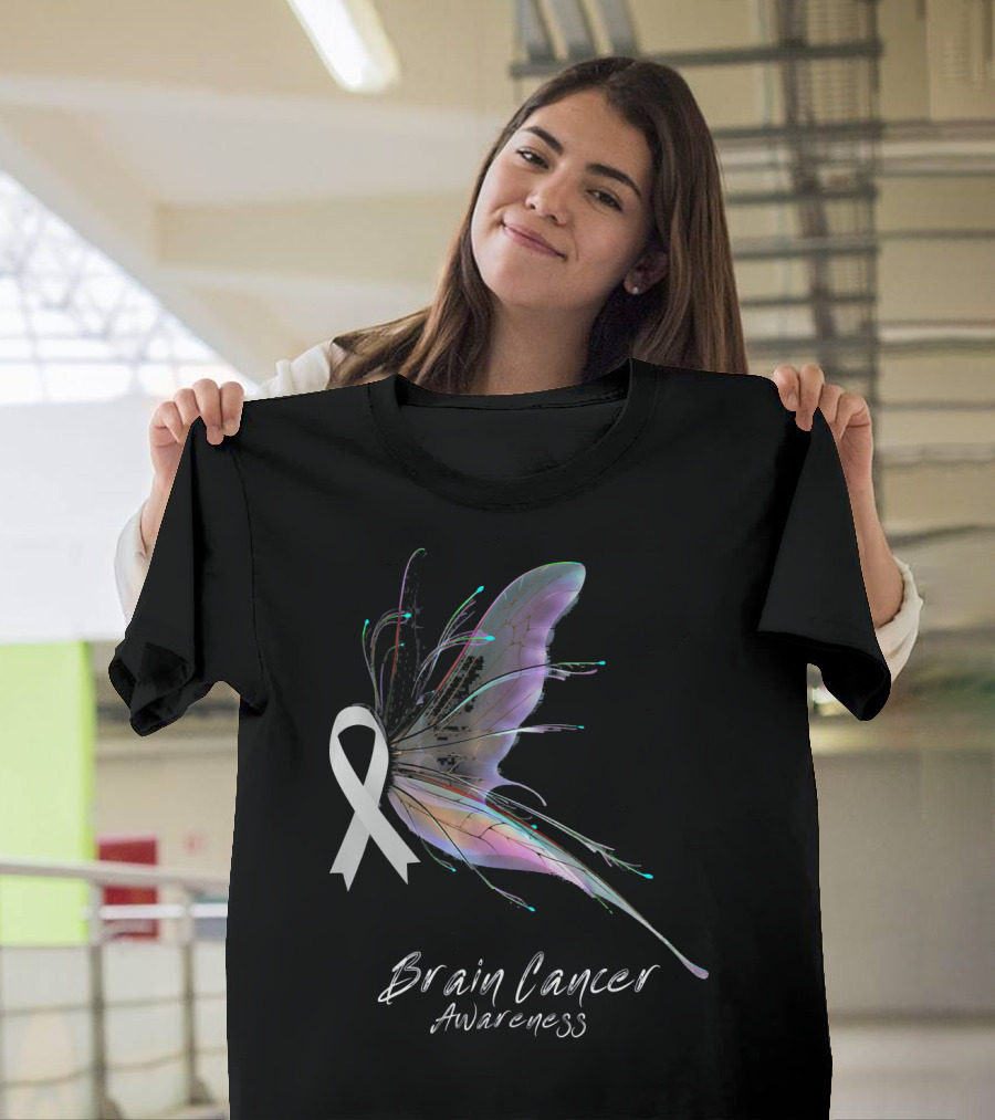 Brain Cancer Awareness Ribbon Butterfly T-Shirt
