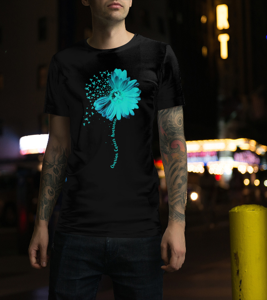 Ovarian Cancer Awareness Sunflower Ribbon Blossoms T-Shirt