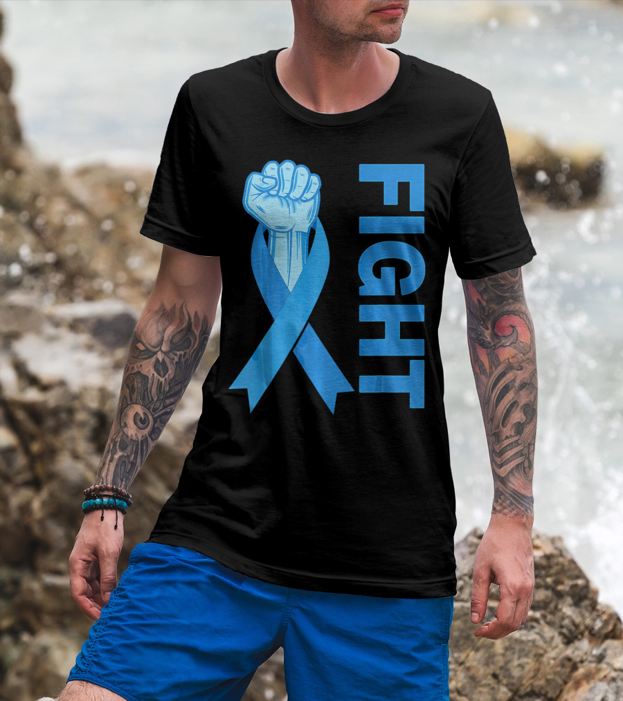 Fight Support Colon Cancer Awareness Rib Symbol Fist T-Shirt