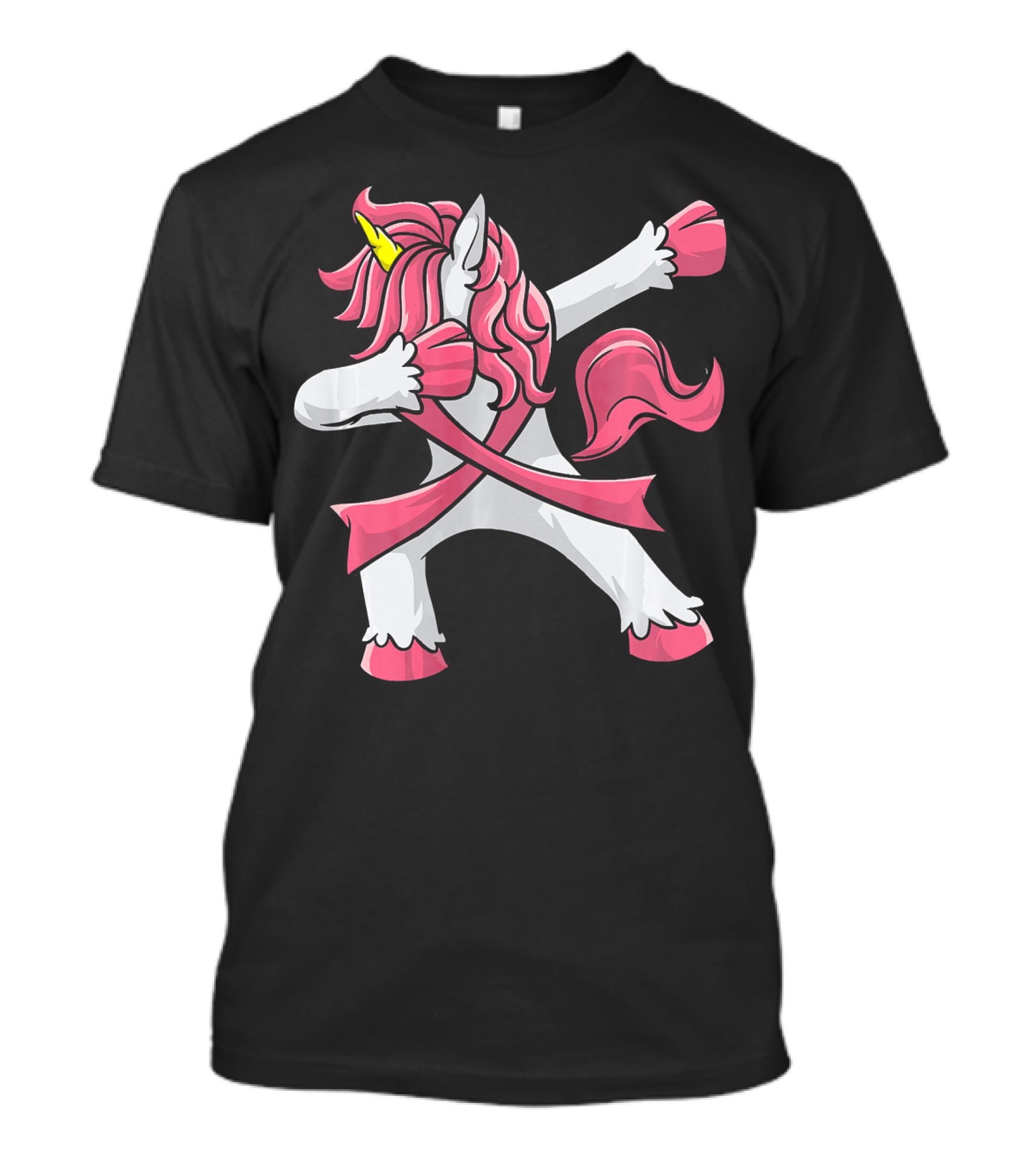 Pink Ribbon Dabbing Unicorn Breast Cancer Awareness T-Shirt