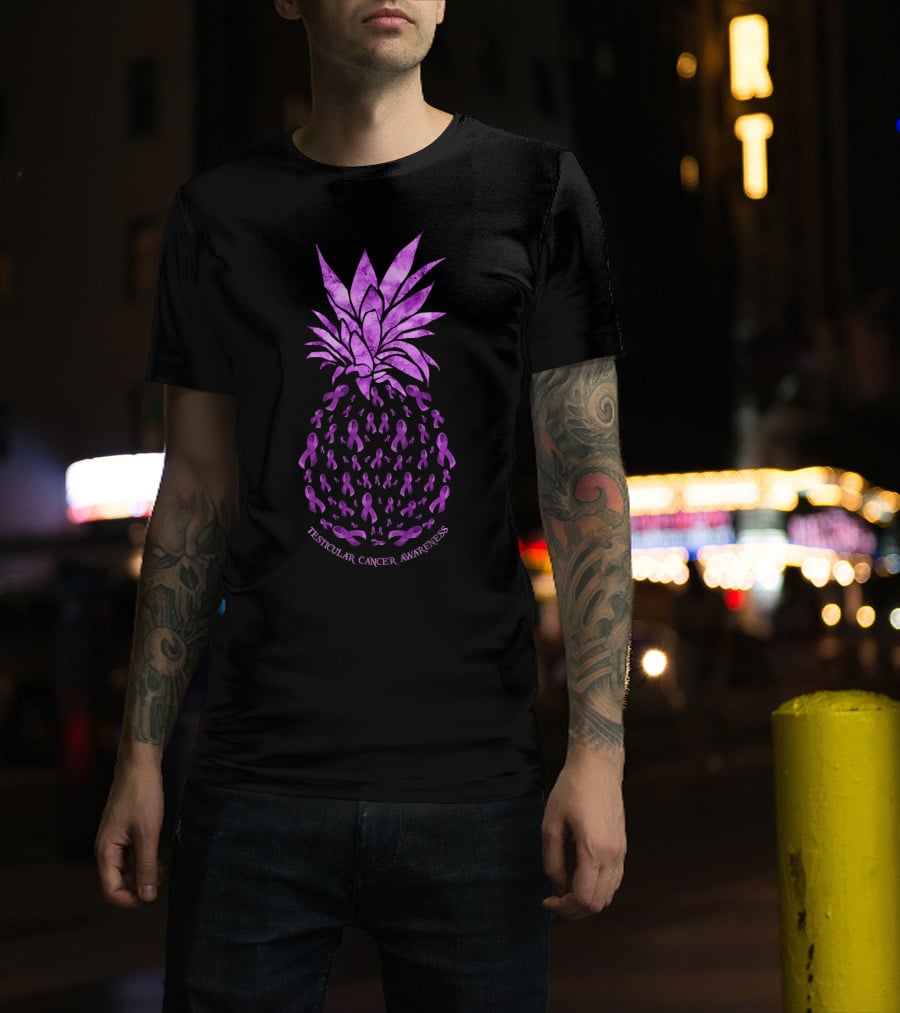 Pineapple With Purple Ribbons For Testicular Cancer Awareness T-Shirt