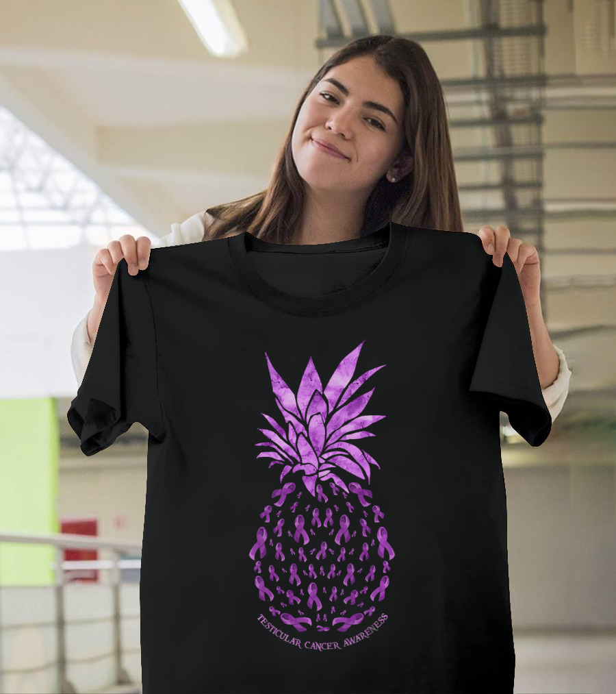 Pineapple With Purple Ribbons For Testicular Cancer Awareness T-Shirt