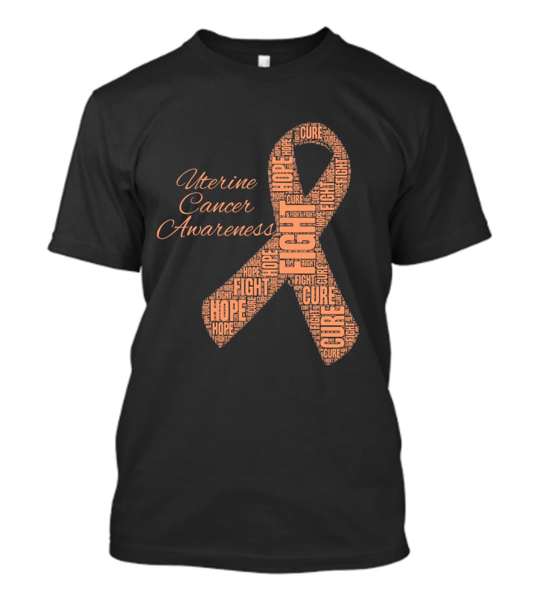 Uterine Cancer Awareness Ribbon With Fight Hope Cure Text T-Shirt