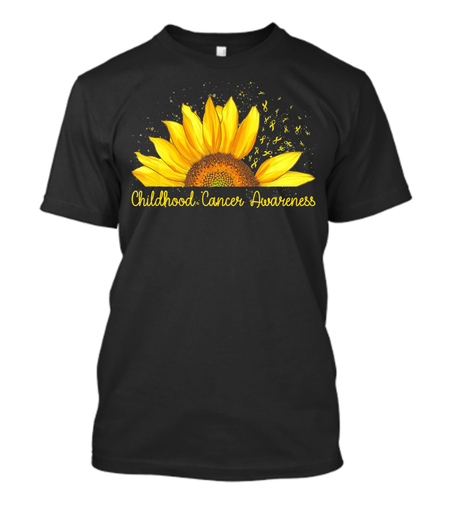 Hippie Sunflower Childhood Cancer Awareness Yellow T-Shirt