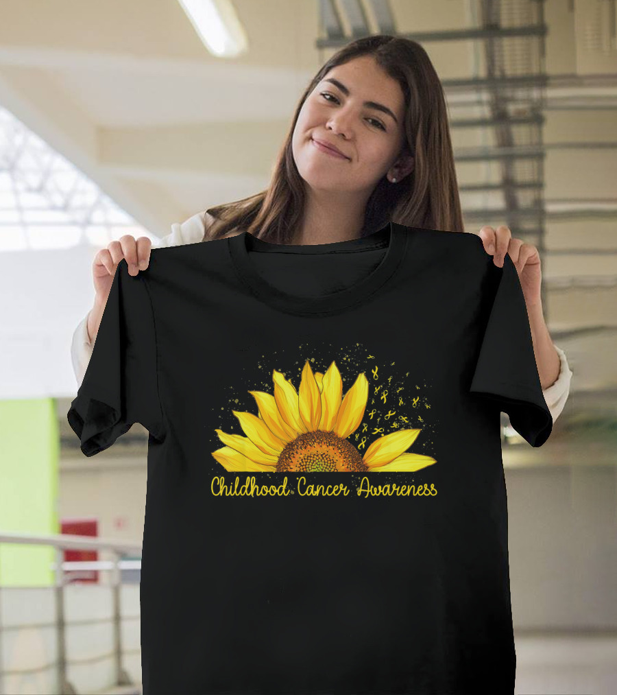 Hippie Sunflower Childhood Cancer Awareness Yellow T-Shirt