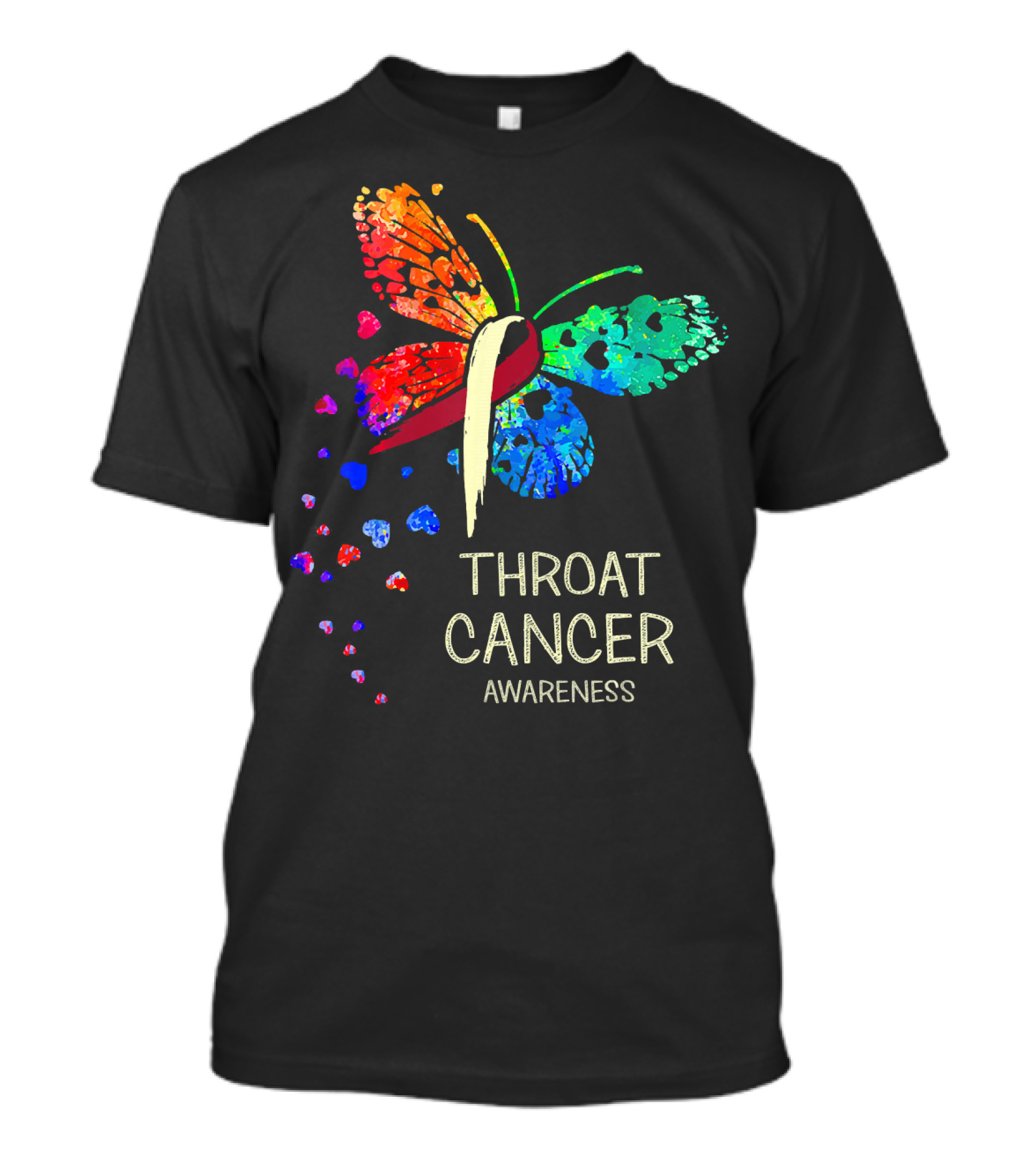 Throat Cancer Awareness Ribbon Butterfly Colorful T-Shirt