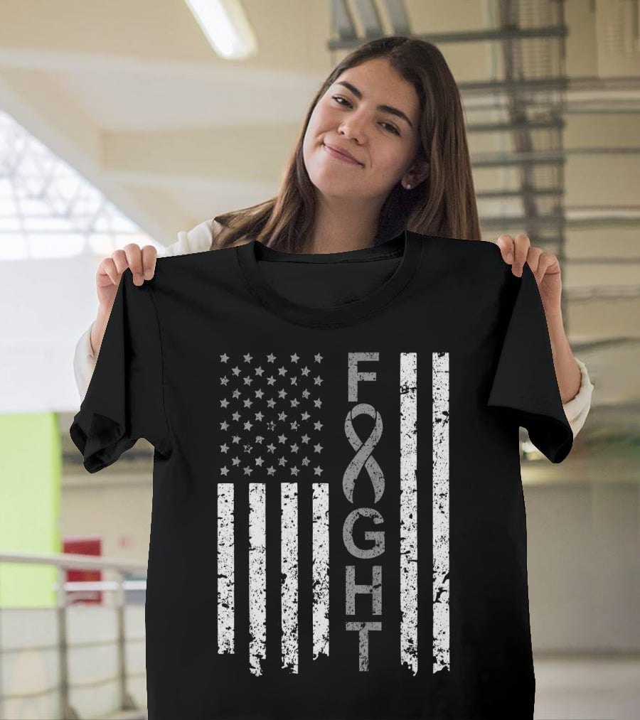 Brain Cancer Awareness Fight American Flag T-Shirt