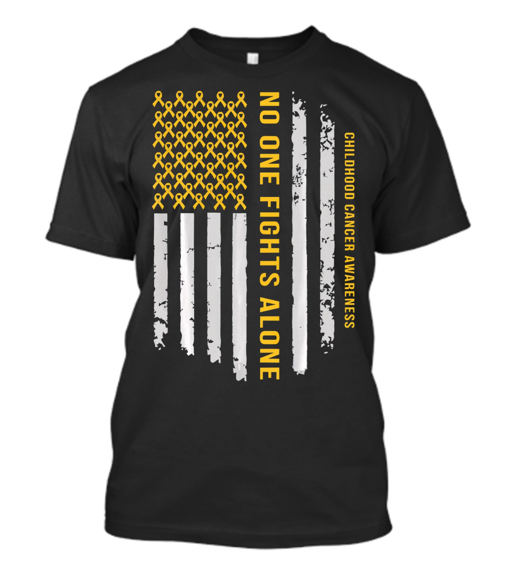No One Fights Alone Childhood Cancer Awareness American Flag T-Shirt