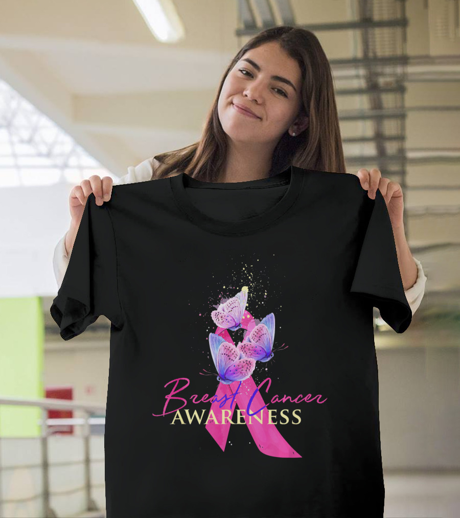 Breast Cancer Awareness Pink Ribbon Butterfly T-Shirt