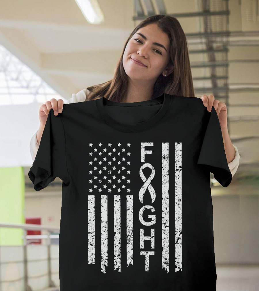 Lung Cancer Awareness American Flag Fight T-Shirt