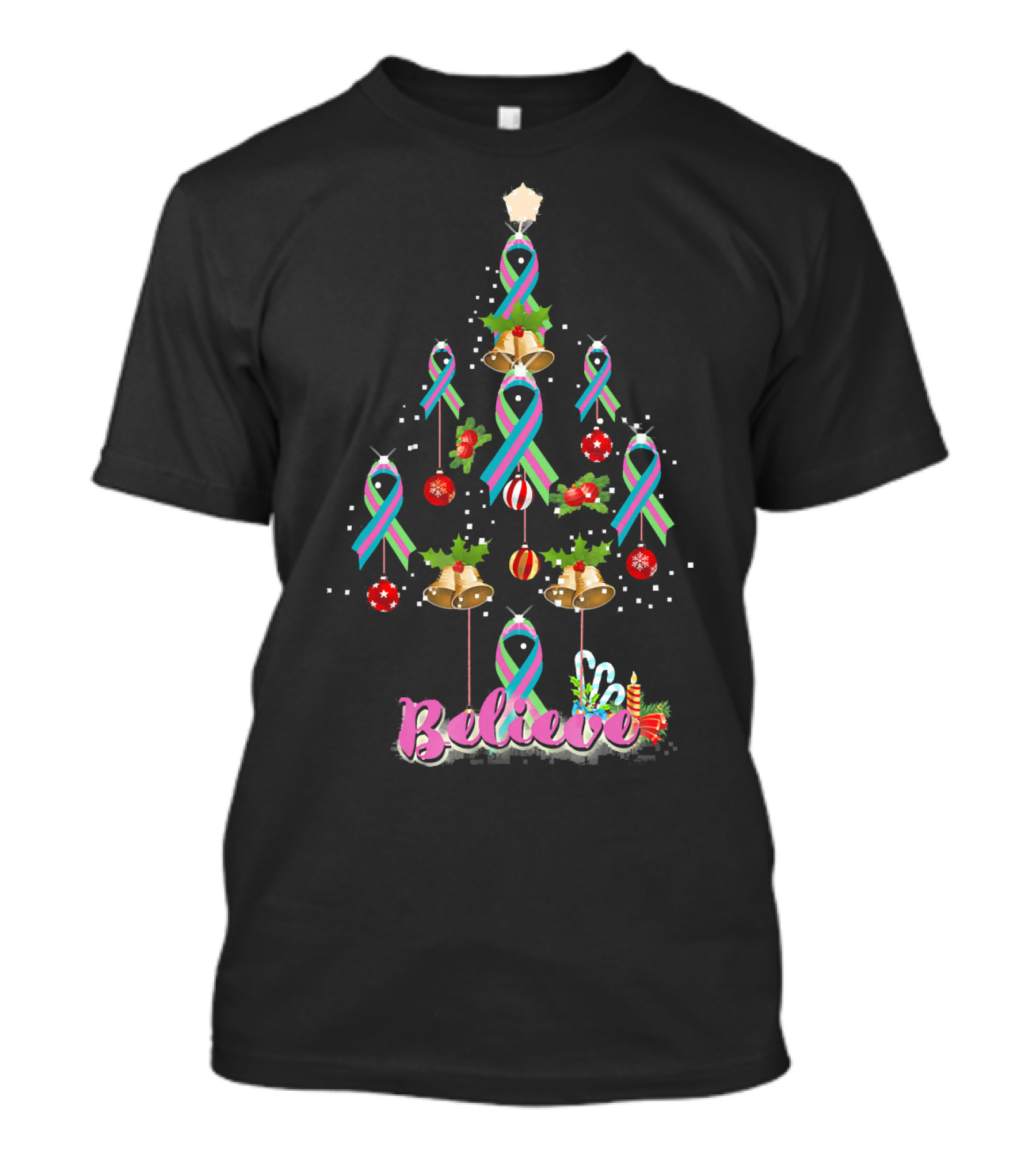 Believe Christmas Tree Metastatic Breast Cancer Awareness T-Shirt