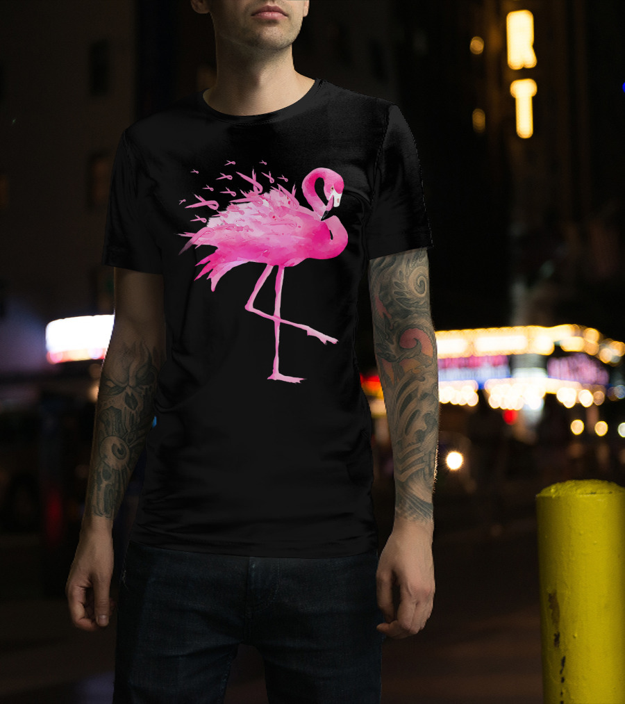 Flamingo Pink Ribbon Breast Cancer Awareness T-Shirt