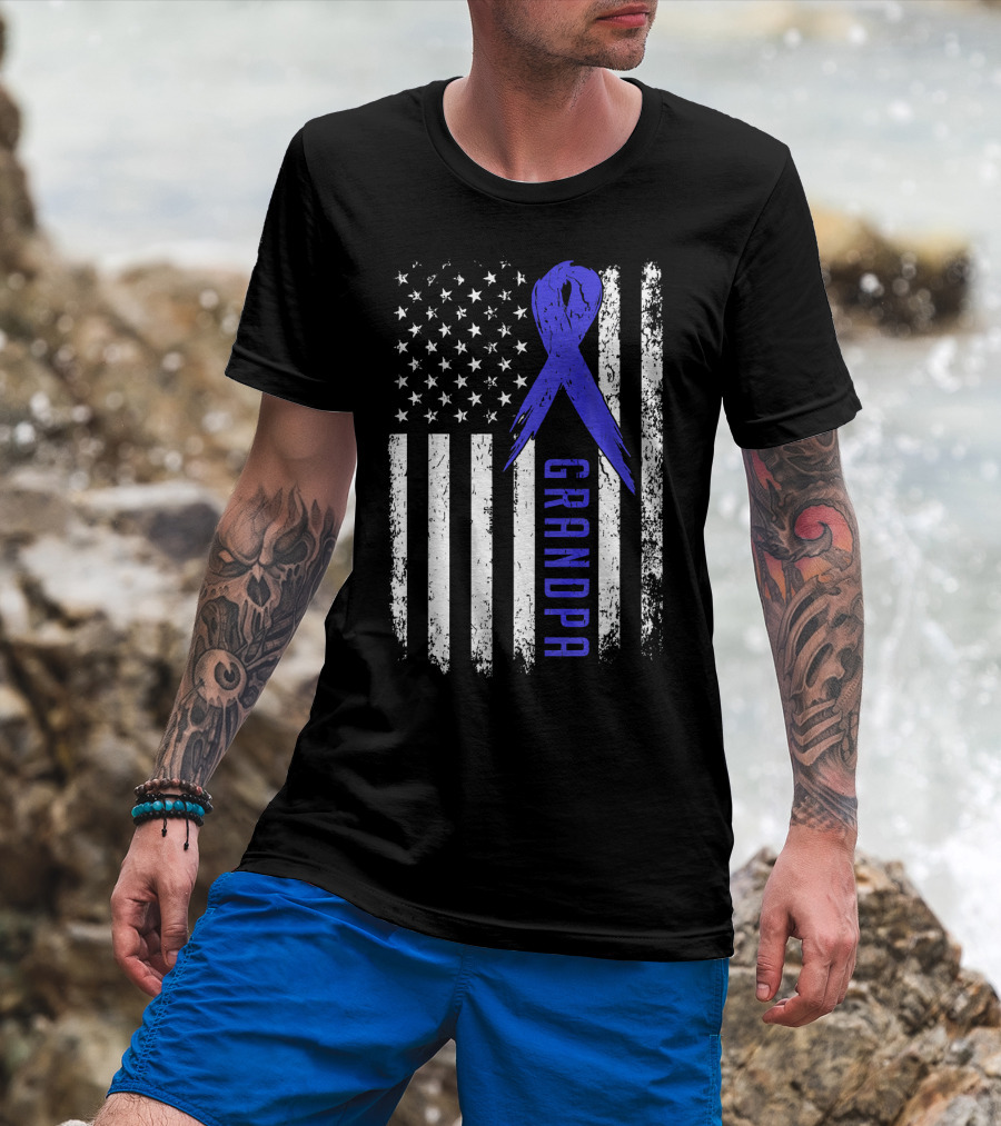 Grandpa American Flag Colon Cancer Awareness T-Shirt