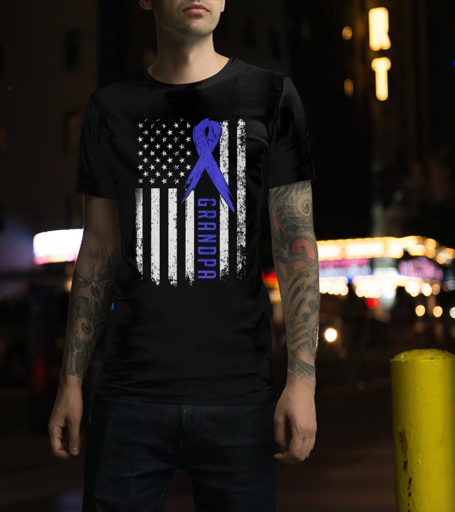 Grandpa American Flag Colon Cancer Awareness T-Shirt
