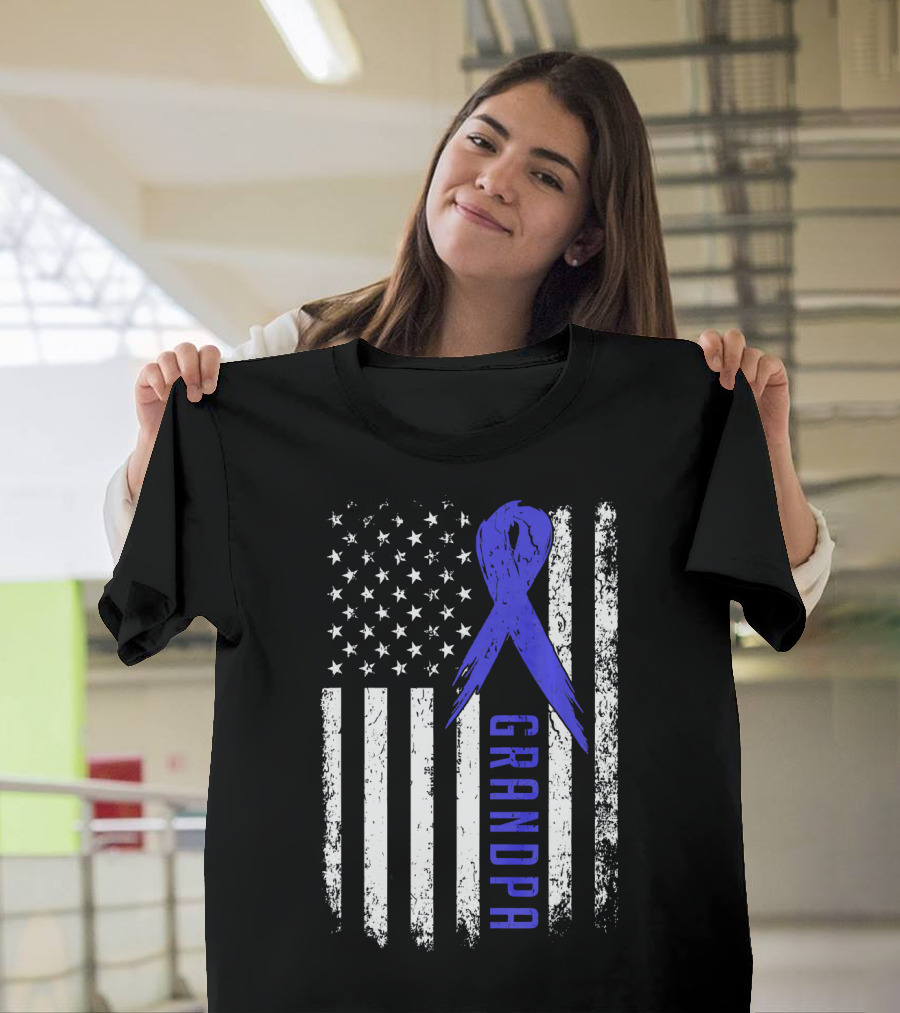 Grandpa American Flag Colon Cancer Awareness T-Shirt