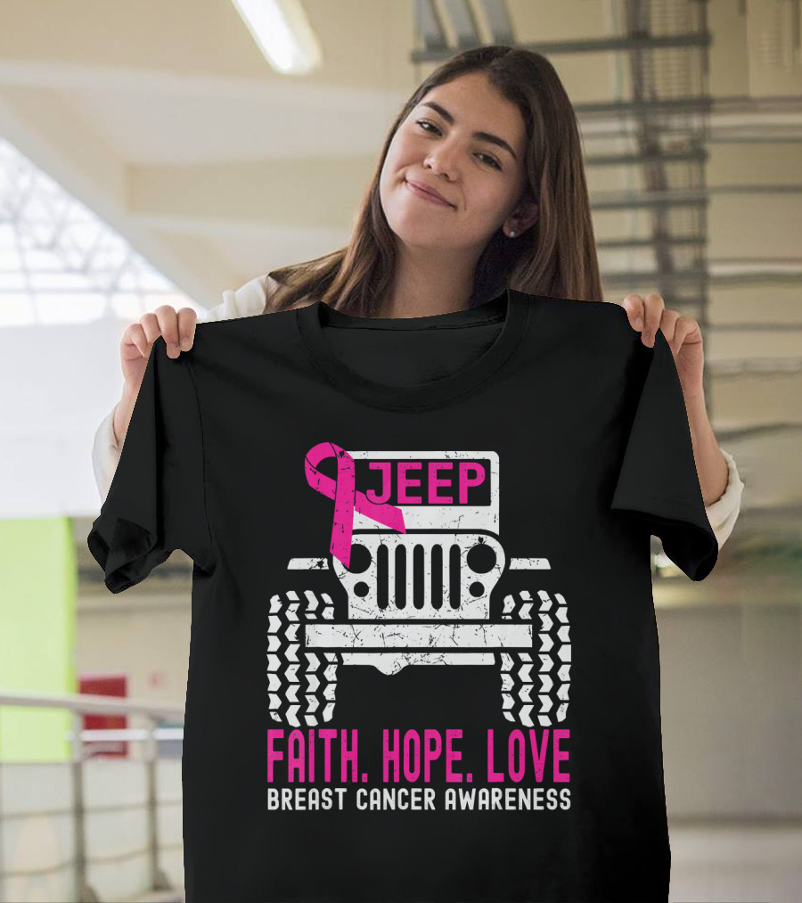 Jeep Faith Hope Love Breast Cancer Awareness T-Shirt