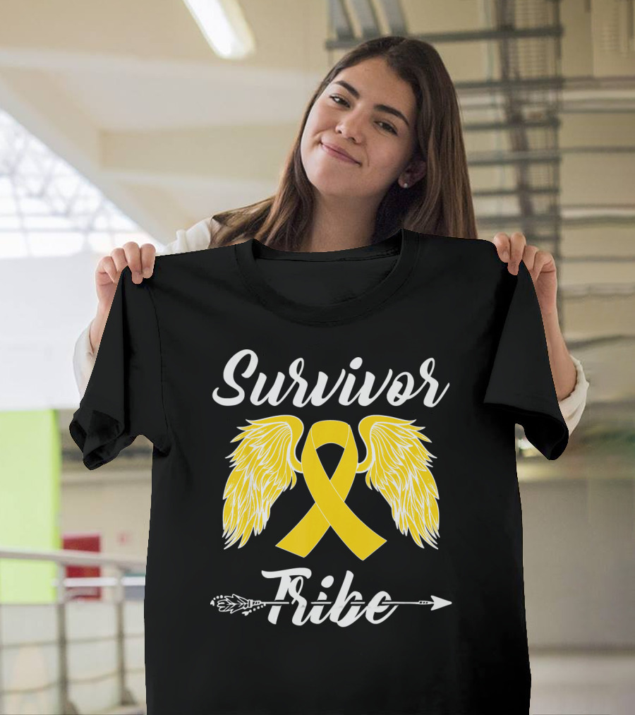 Survivor Tribe Childhood Cancer Awareness Yellow Ribbon Wings T-Shirt
