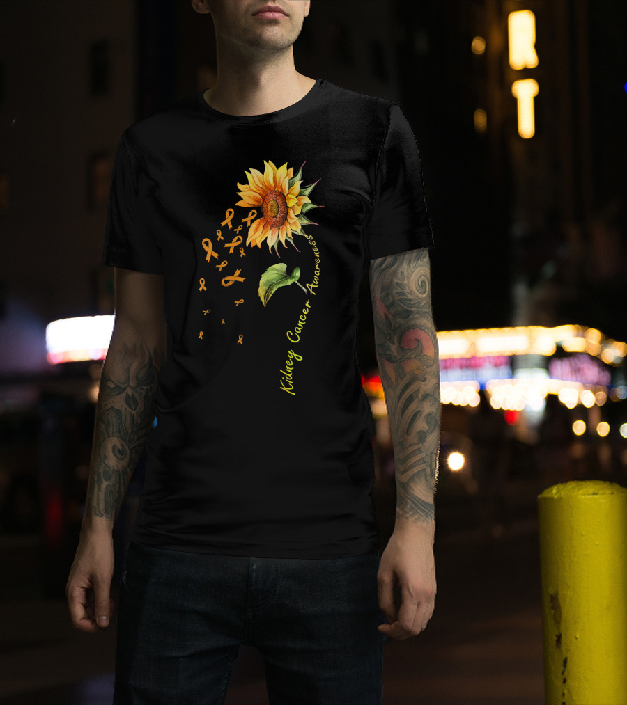 Kidney Cancer Awareness Sunflower With Yellow Ribbons T-Shirt
