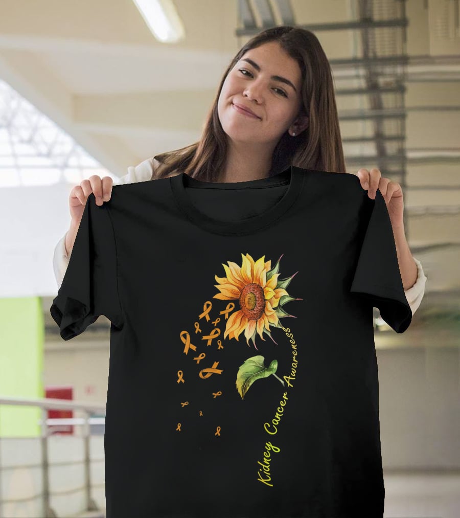 Kidney Cancer Awareness Sunflower With Yellow Ribbons T-Shirt