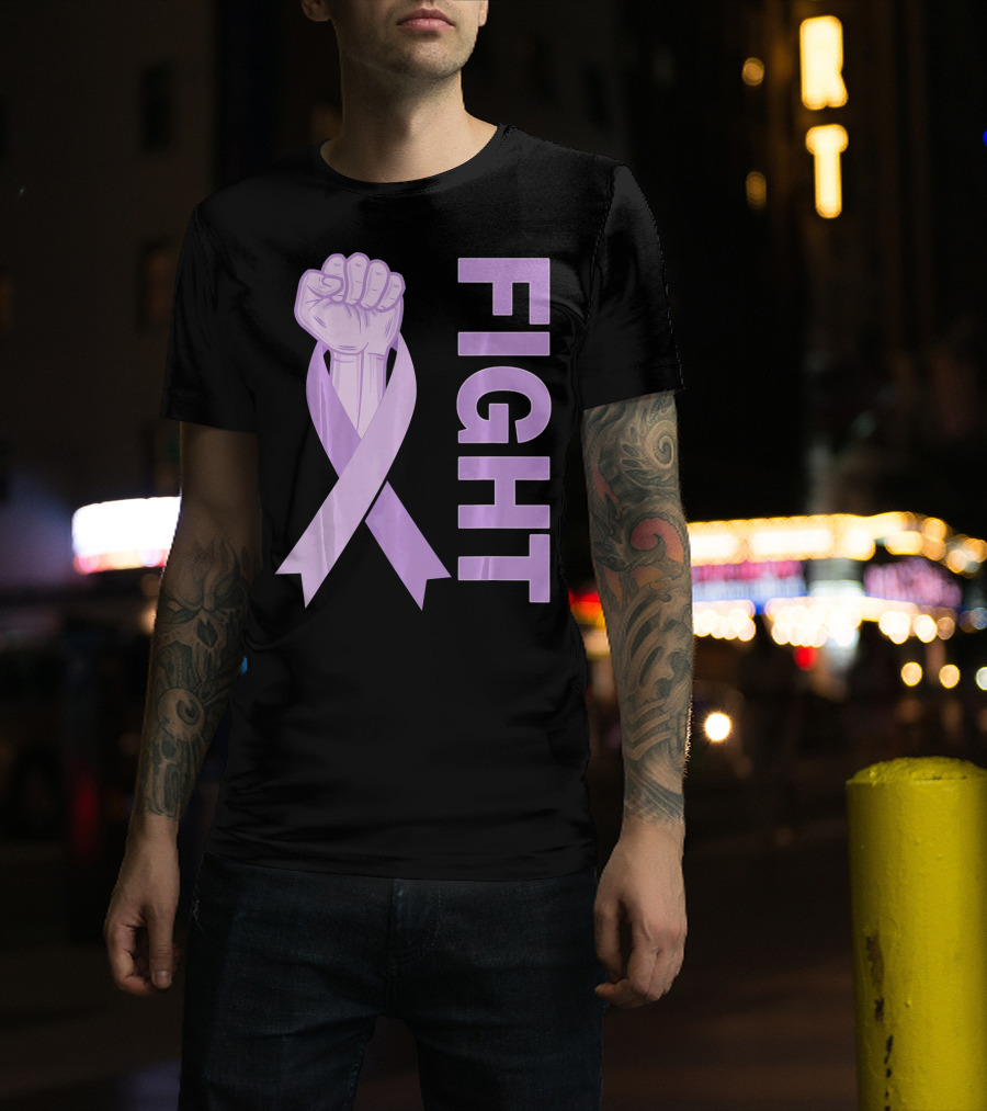 Fight Testicular Cancer Purple Ribbon Fist T-Shirt