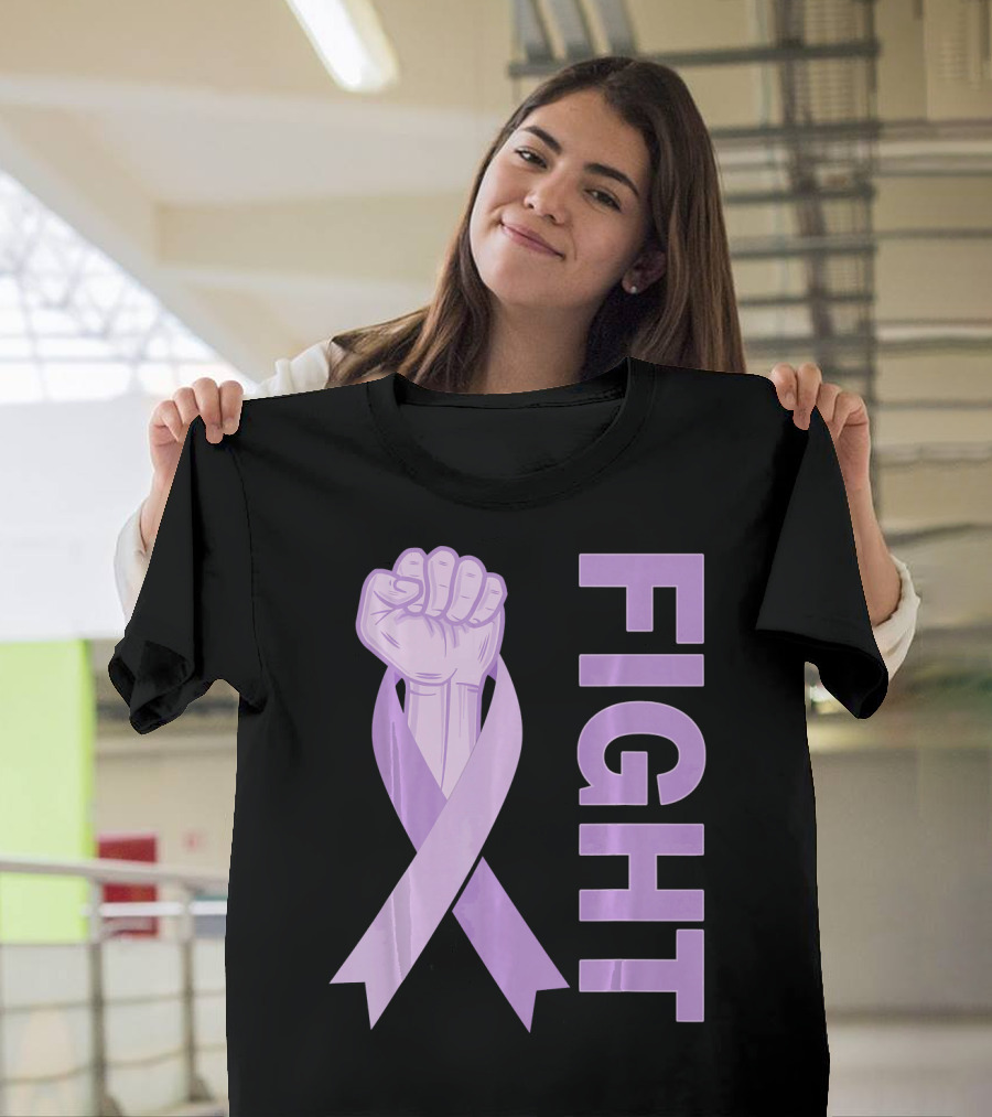 Fight Testicular Cancer Purple Ribbon Fist T-Shirt