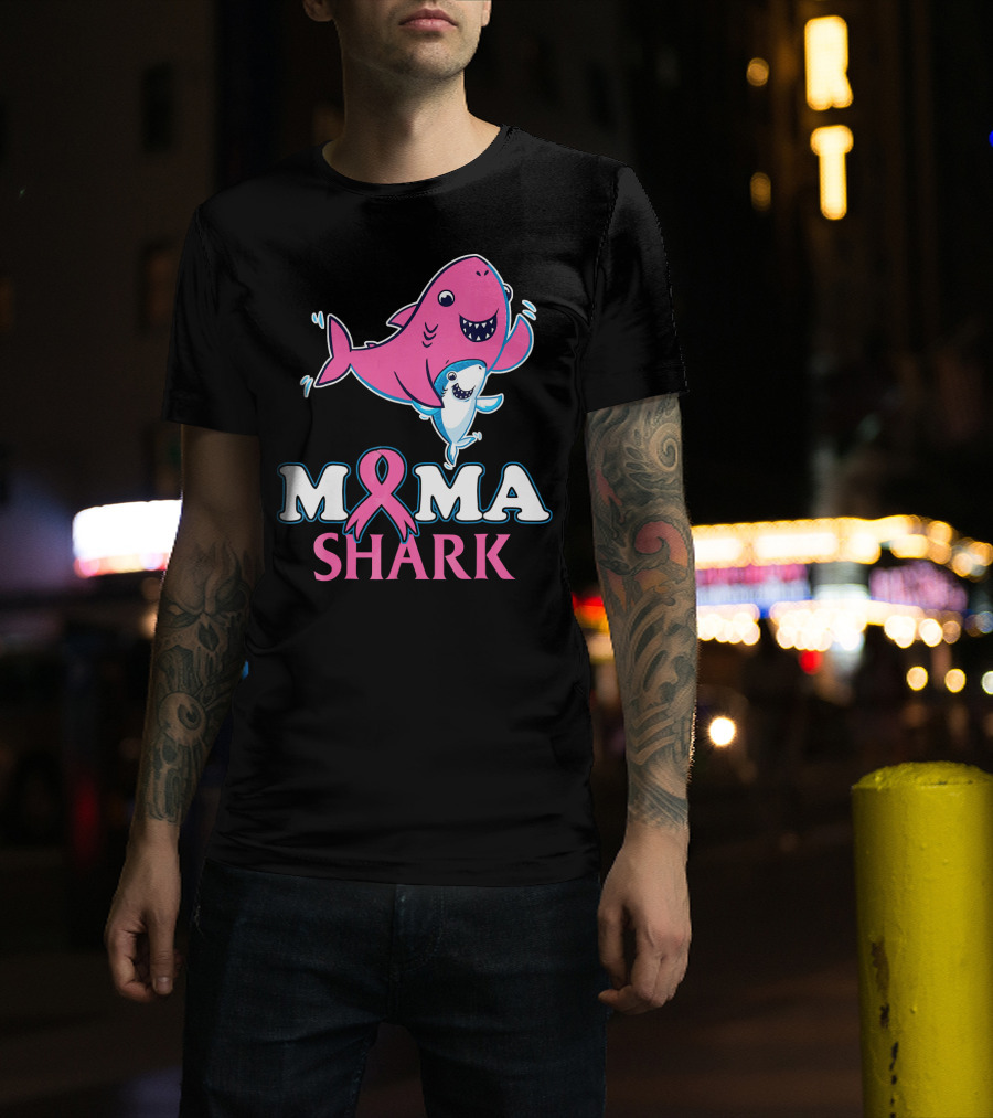 Mama Shark Breast Cancer Awareness Pink T-Shirt