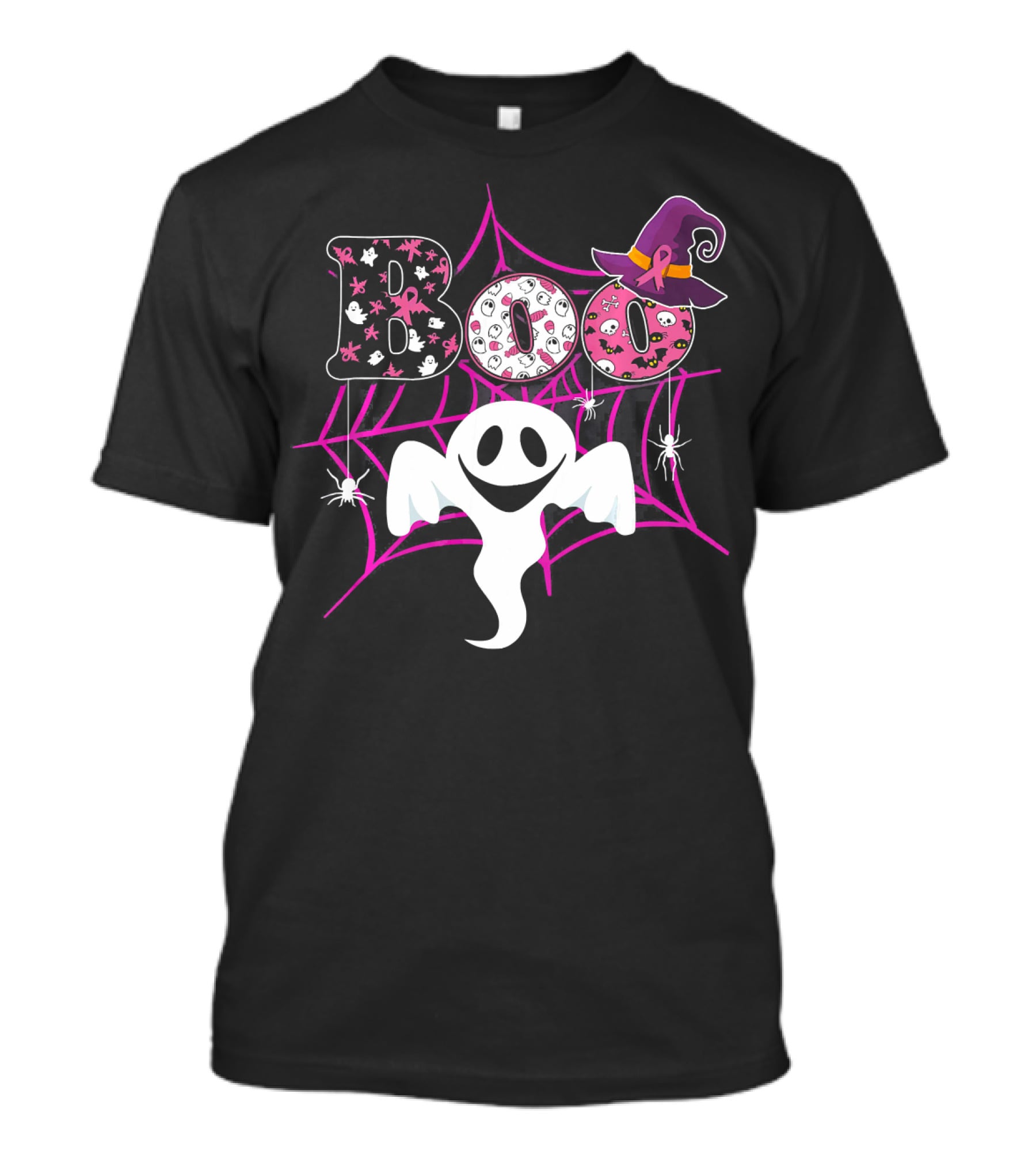 BOO Ghost Pink Ribbon Breast Cancer Awareness Halloween Spider Web Hat T-Shirt