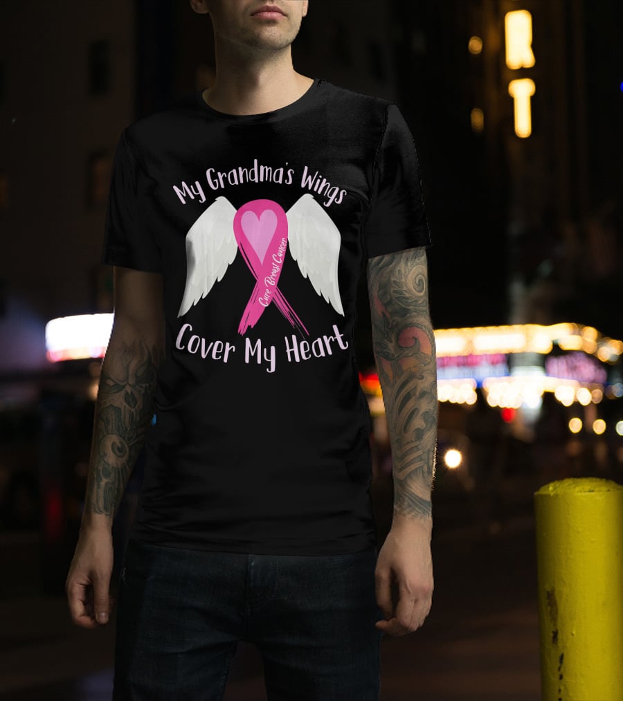 My Grandma's Wings Cure Breast Cancer Cover My Heart T-Shirt