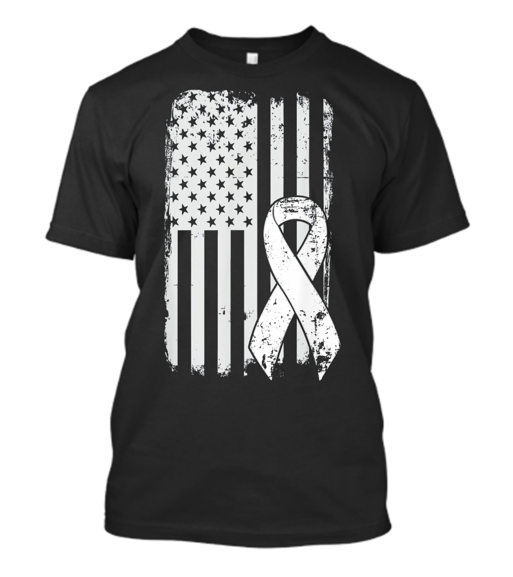 Mens Lung Cancer Awareness Distressed American Flag T-Shirt