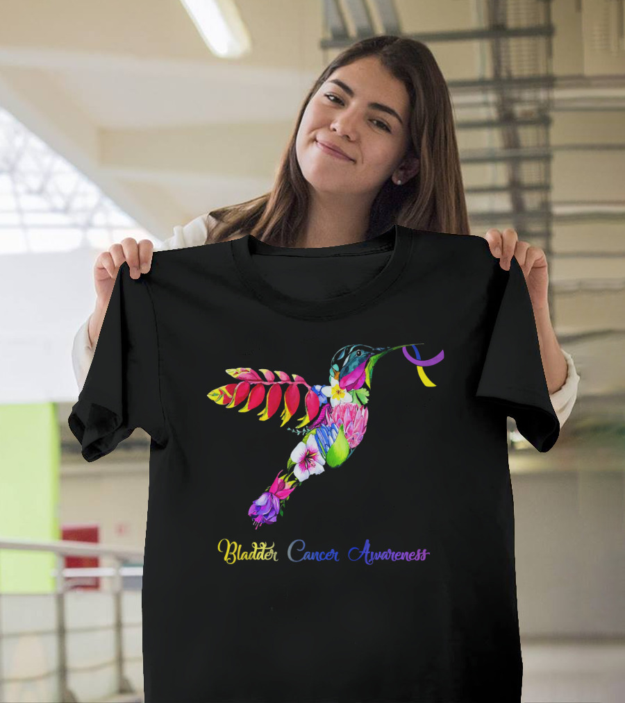 Floral Hummingbird Bladder Cancer Awareness T-Shirt