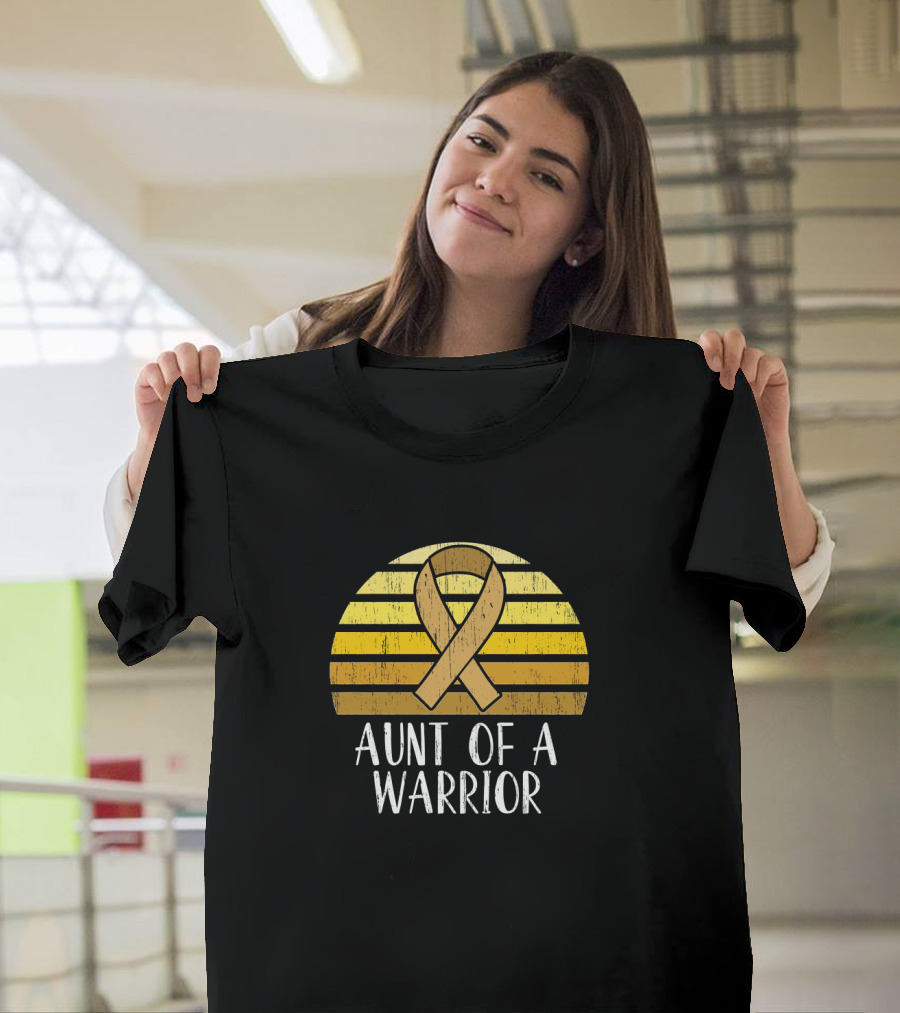 Aunt Of A Warrior Supporting Childhood Cancer Awareness Gold T-Shirt