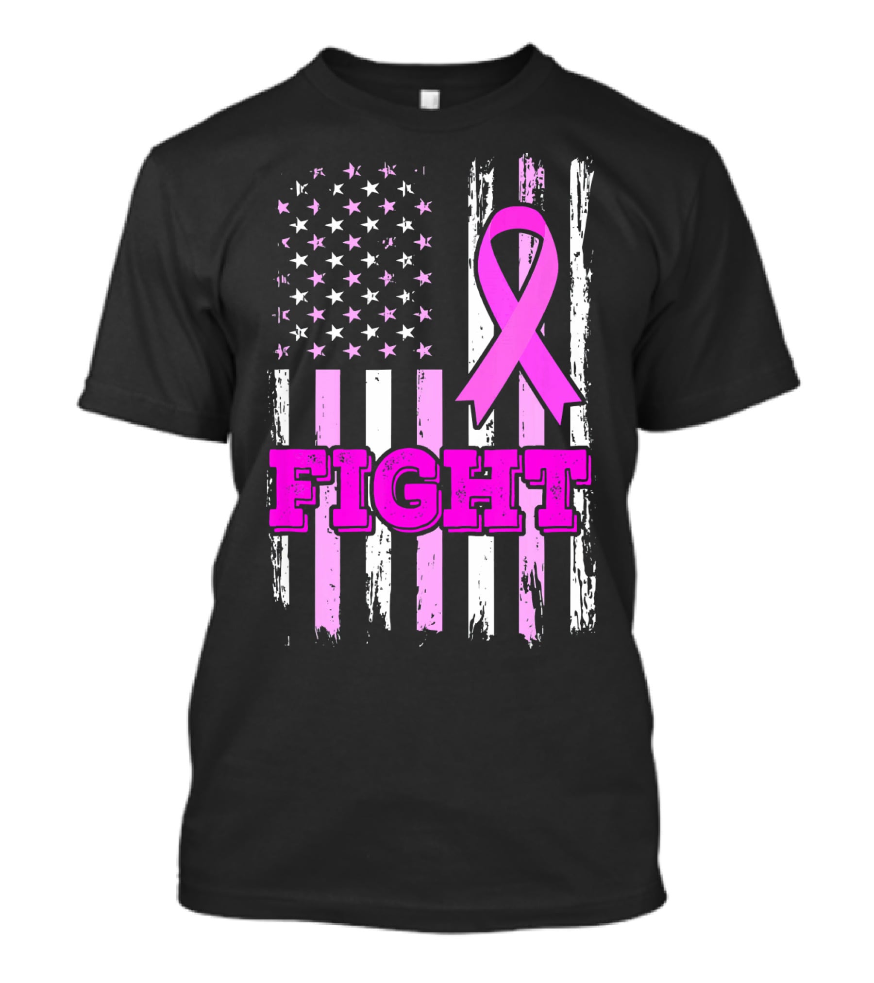 Fight Pink Ribbon American Flag Breast Cancer Awareness T-Shirt