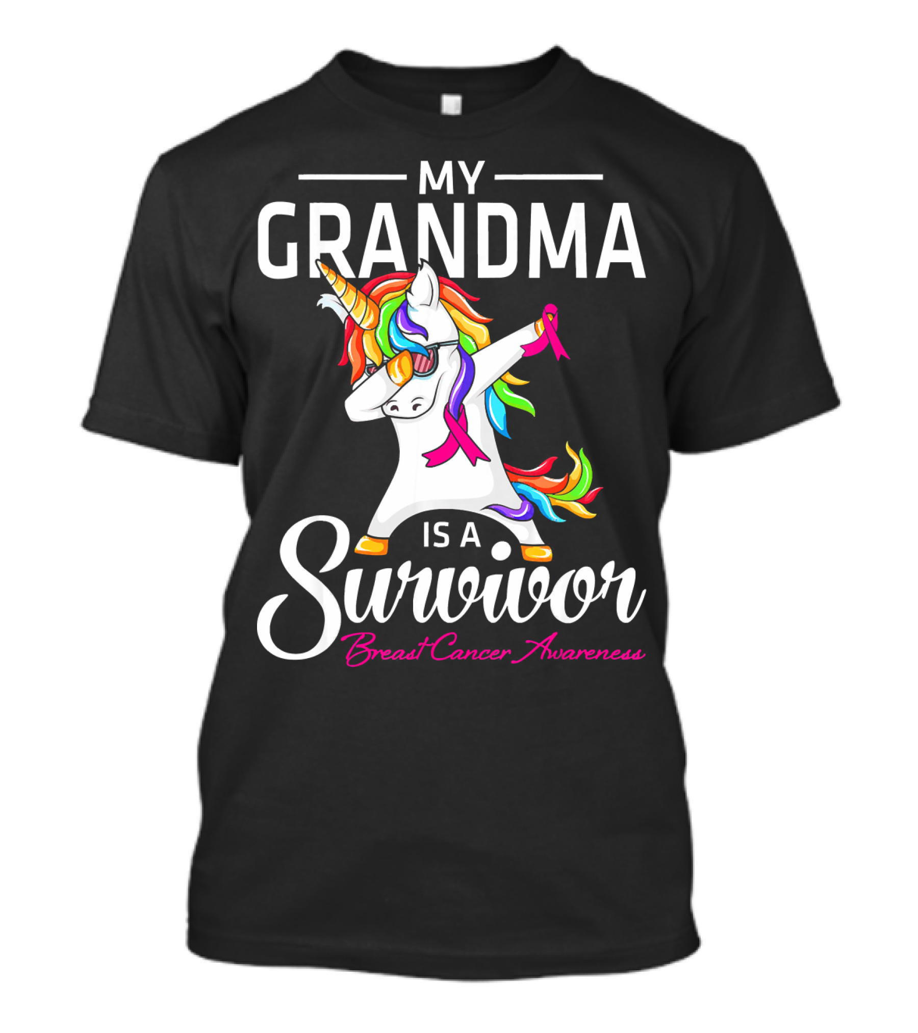 My Grandma Is A Survivor Breast Cancer Awareness Unicorn Dab T-Shirt