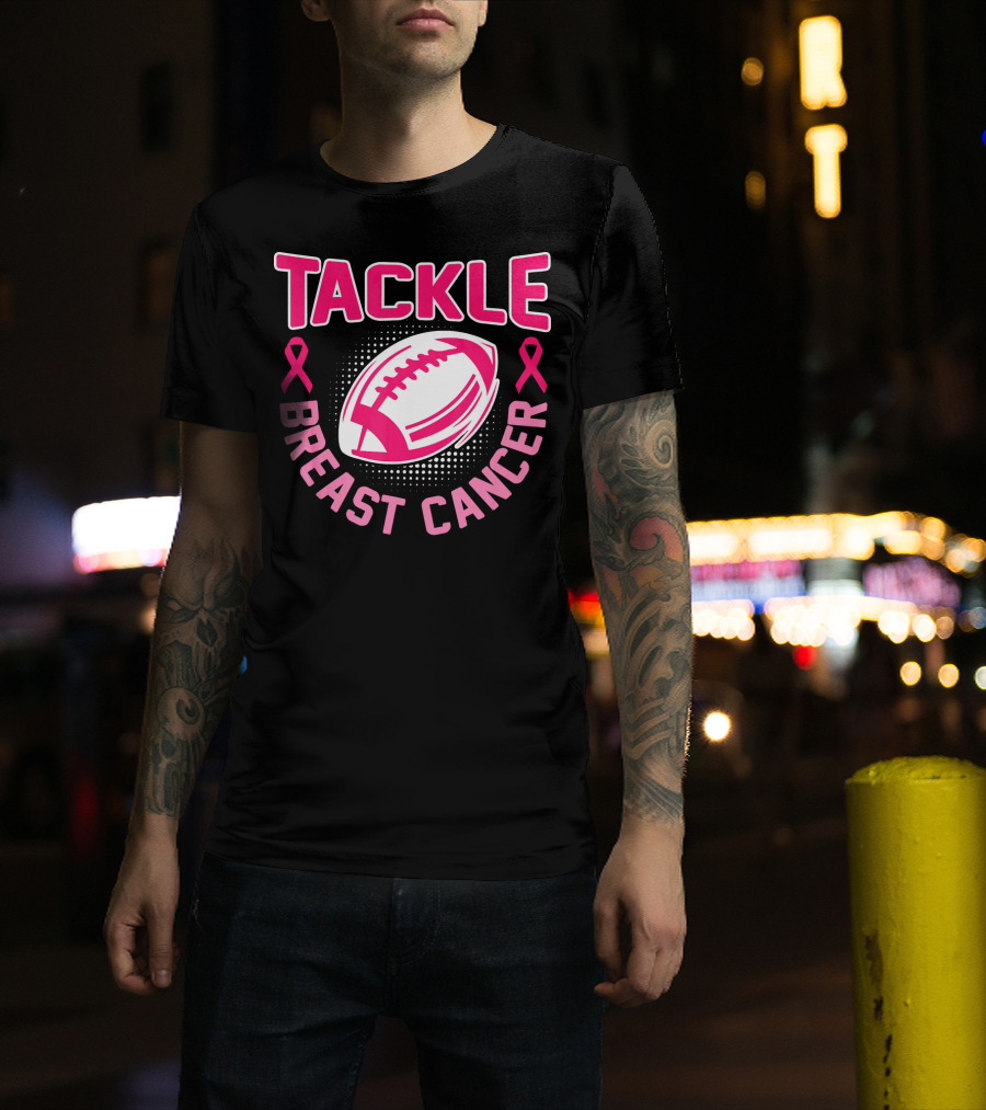 Tackle Breast Cancer Pink Ribbon Awareness Football T-Shirt