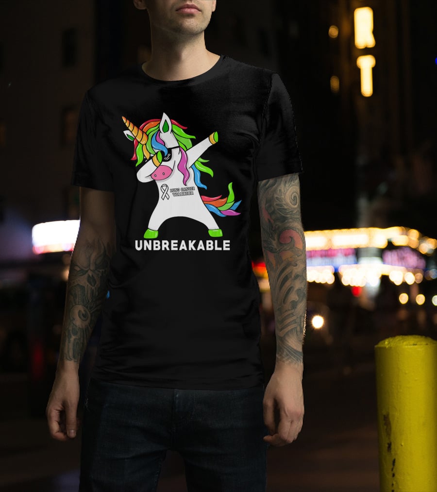 Unbreakable Lung Cancer Awareness Unicorn Warrior T-Shirt