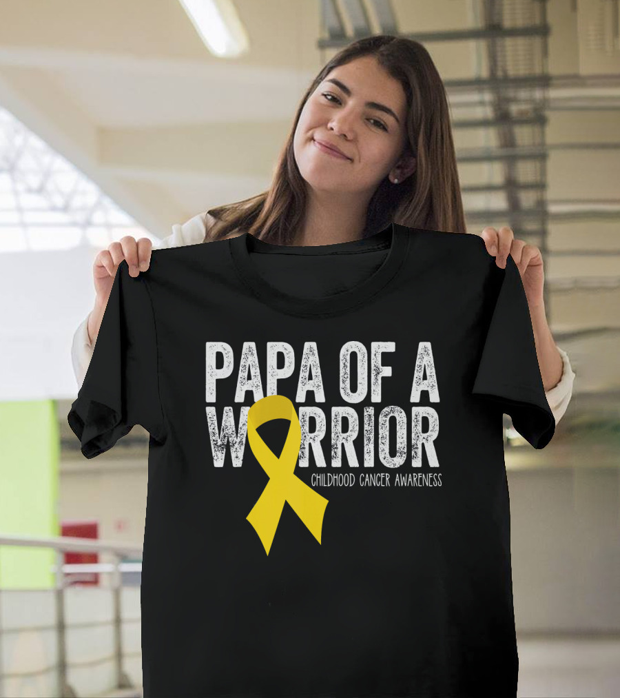 Papa Of A Warrior Childhood Cancer Awareness T-Shirt