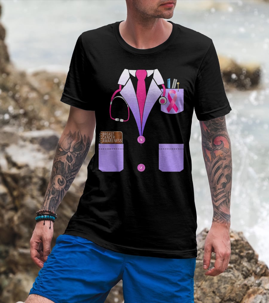 Breast Cancer Awareness Doctor Stethoscope Ribbon Medical Suit T-Shirt