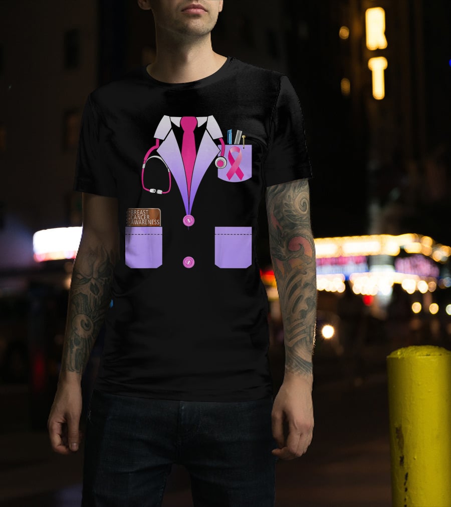 Breast Cancer Awareness Doctor Stethoscope Ribbon Medical Suit T-Shirt