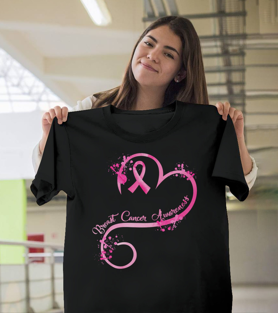 Heart Pink Ribbon Breast Cancer Awareness T-Shirt