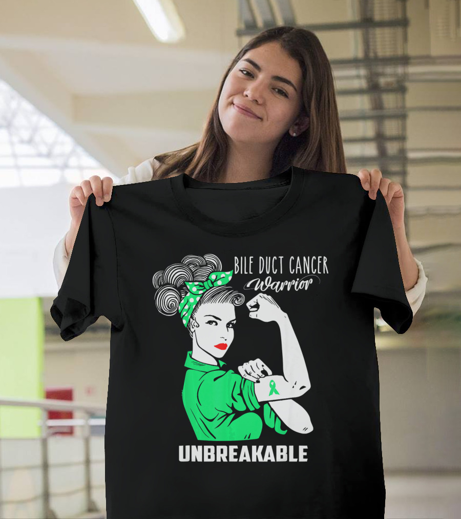 Bile Duct Cancer Warrior Unbreakable Rosie The Riveter Style With Awareness T-Shirt