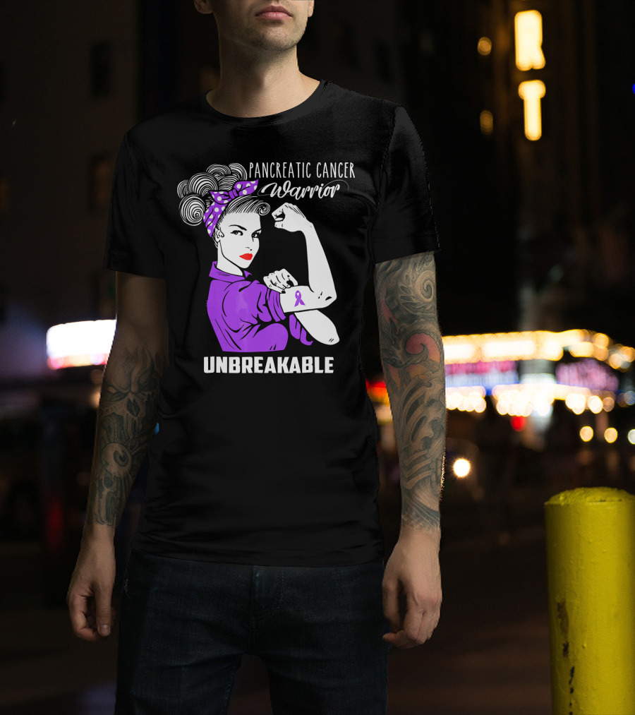 Pancreatic Cancer Warrior Rosie The Riveter Unbreakable T-Shirt